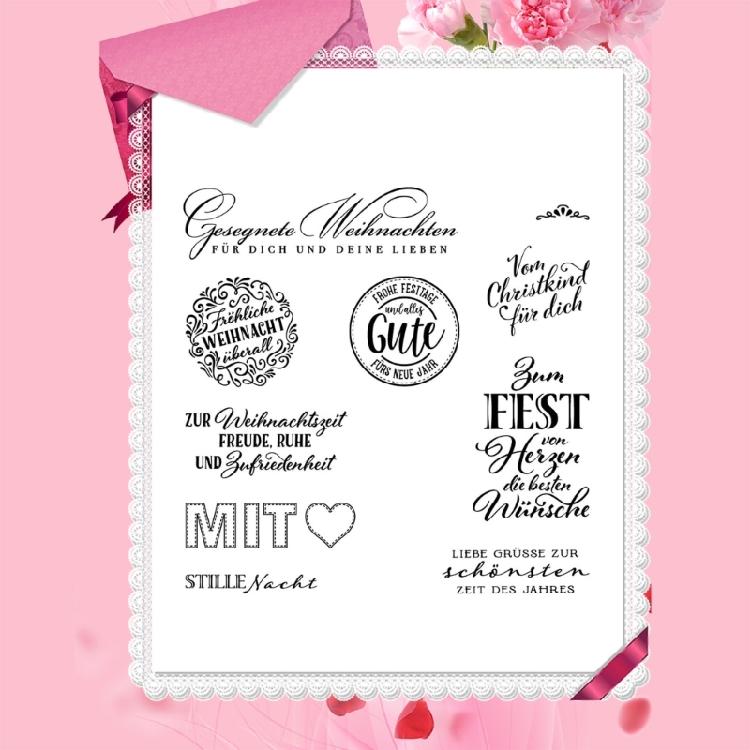 5 Stück Klarer Silikonstempel für Geburtstags Kartenherstellung Scrapbooking Deutsche Sprüche und Blumenstempel für Bastelverzierungen