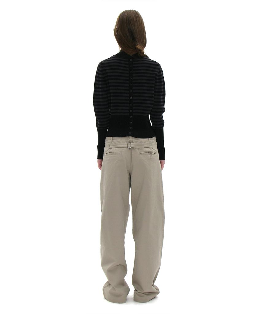 PARTIMENTO WOMEN Pwc High-Neck Back Button-Up Knit Top_Black Stripe