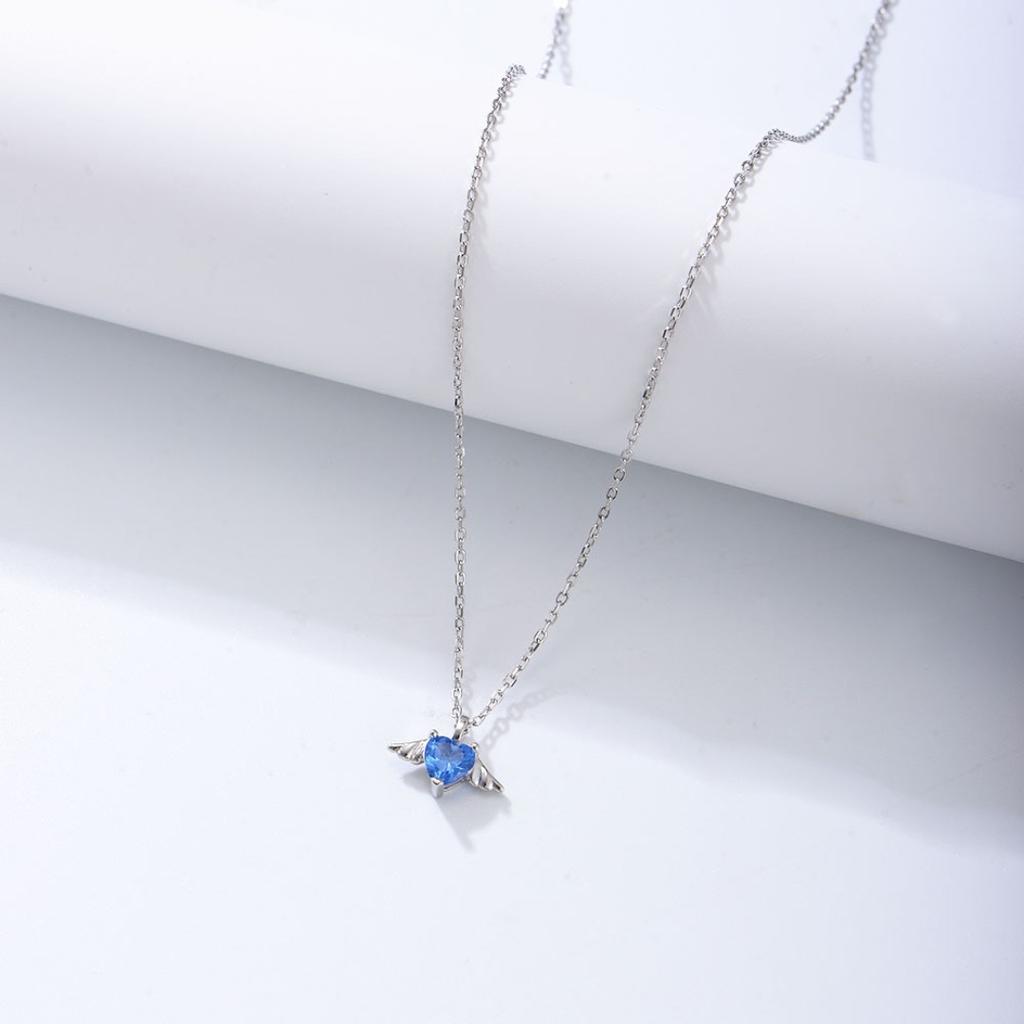 Silver angel wings necklace female Internet celebrity versatile niche design sense wings heart zircon pendant clavicle chain