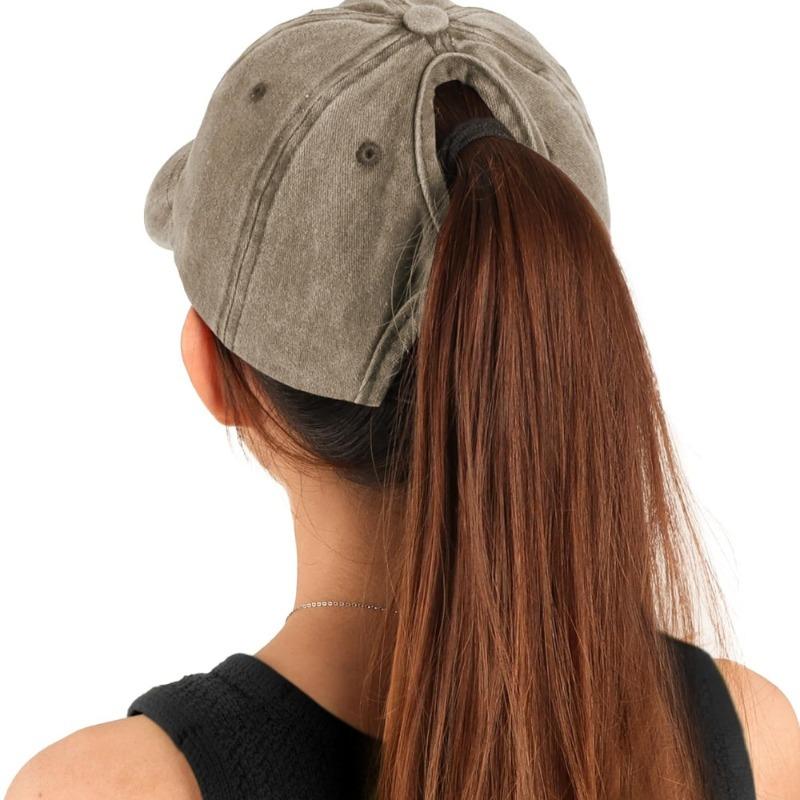 1 Stück Retro Gewaschene Baseballkappe mit Stickerei eines kleinen Herzens für den Pferdeschwanz für Damen, Verstellbare Damen-Kappe für den täglichen Gebrauch im Freien