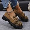 Leopard Print Single Shoes Women'S Autumn Retro Versatile Deep Mouth Lace-Up Thick Sole Large Size Loafers Women