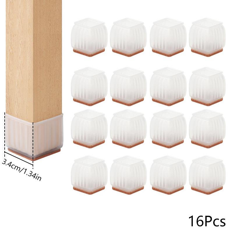 

16pcs With Flet Pad Anti Slip Feet Caps Round Chair Leg Cover Floor Protector TPE Furniture Table Leg Mat Square Transparent прозорий