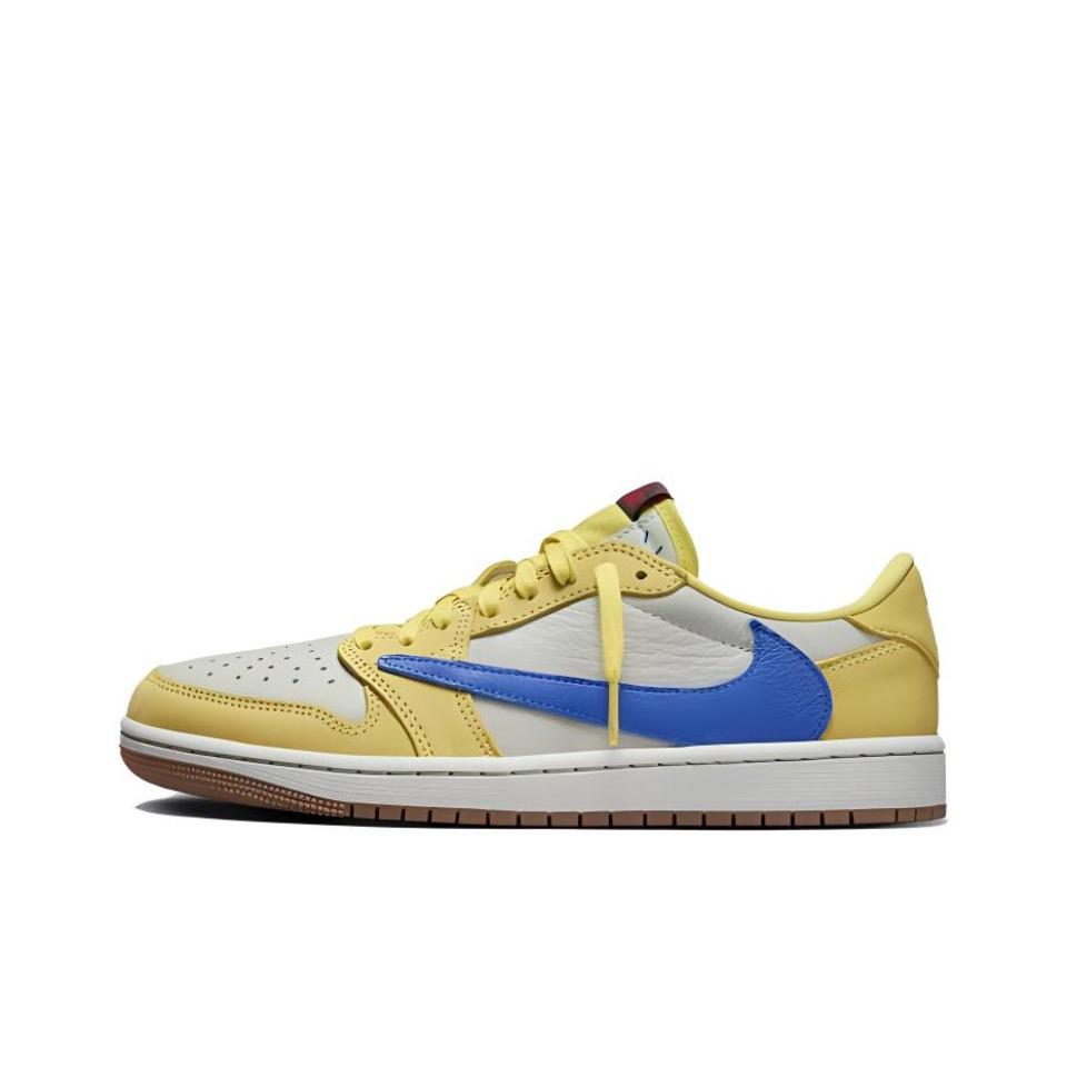 Travis Scott X Jordan Air Jordan 1 Cushioning Slip Resistant Low Top Vintage Basketball Shoes Unisex White Brown Pink DZ4137-700(Team-)