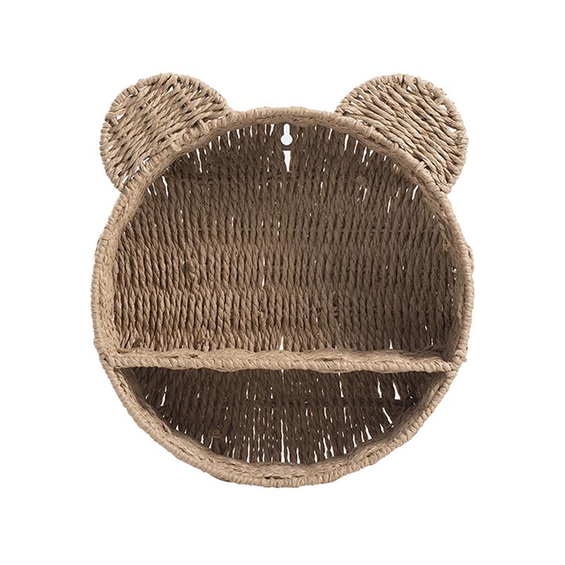 Cute Bear Ear Wall Mounting Shelf Rattan Wall Shelves Small Plant Display Storage Rack Home Decors Woven Hanging Storage Basket