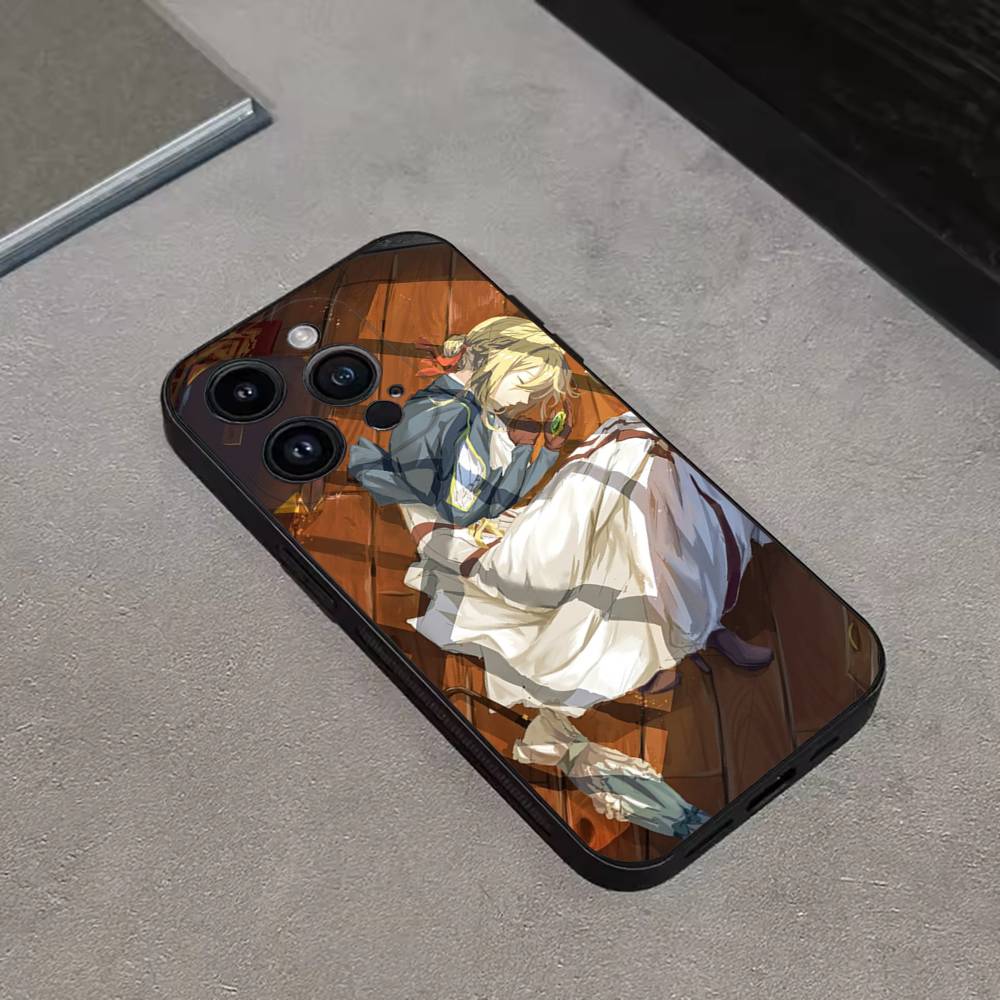 V-Violet Evergarden Anime Phone Case For iPhone 17,16,15,14,13,12,11 Plus,Pro Max,XS,X,XR,SE,Mini,8,7,Soft Silicone Black Cover