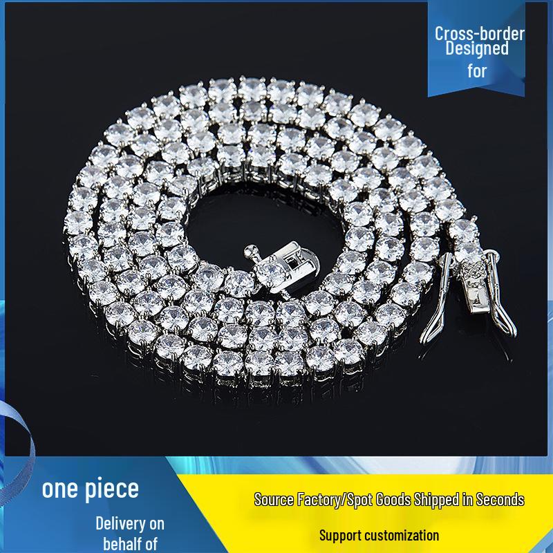 European-American Fashion Zirconia Hip Hop 4mm Single Row Tennis Necklace 8 inch золотой