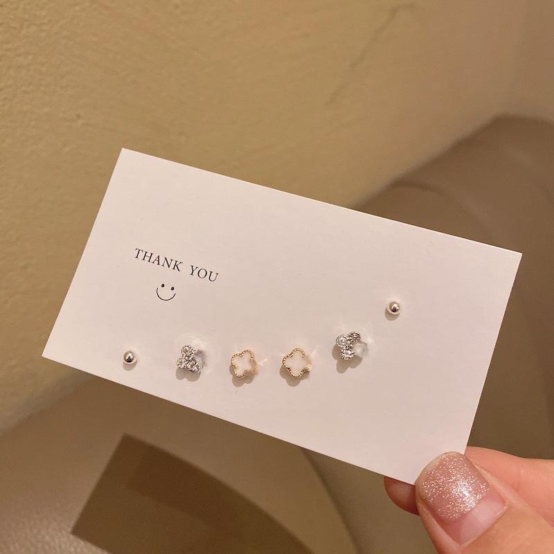 925 Silver Needle Four-Leaf Clover Earrings Set: Compact Multi-Ear Hole and Ear Bone Studs for Women.