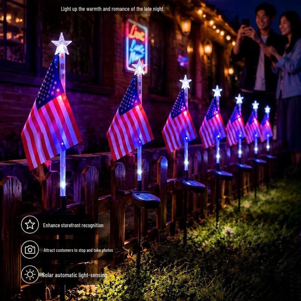 Solar-Powered LED American Flag Lawn Light - Outdoor Waterproof Decoration
