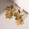 Exaggerated Gold Color Floral Stud Earrings for Women Girls Vintage Metal Two Flower Leaf Earrings Wedding Jewelry Accessories