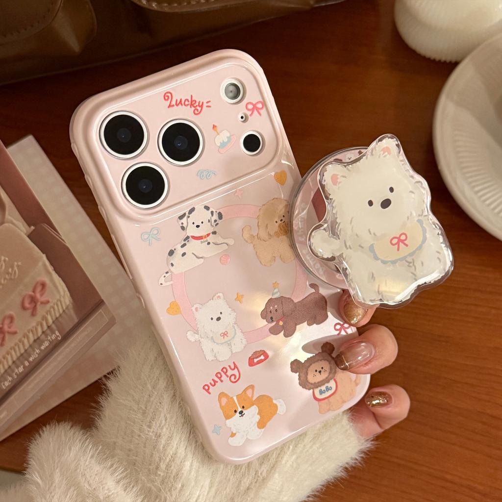 Korean Cartoon Puppy Is Suitable for Apple 17promax Mobile Phone Case Iphone16 Magnetic Suction Bracket 15 Anti-drop 13
