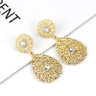 Gold Color Earring For Women Arabic Bride Wedding Jewelry Crystal Drop Earring Hollow