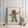 Skateboard On Cartoon Bear And Lion Abstract Canvas Print Nursery Wall Art Poster For Modern Living Room Home Decor