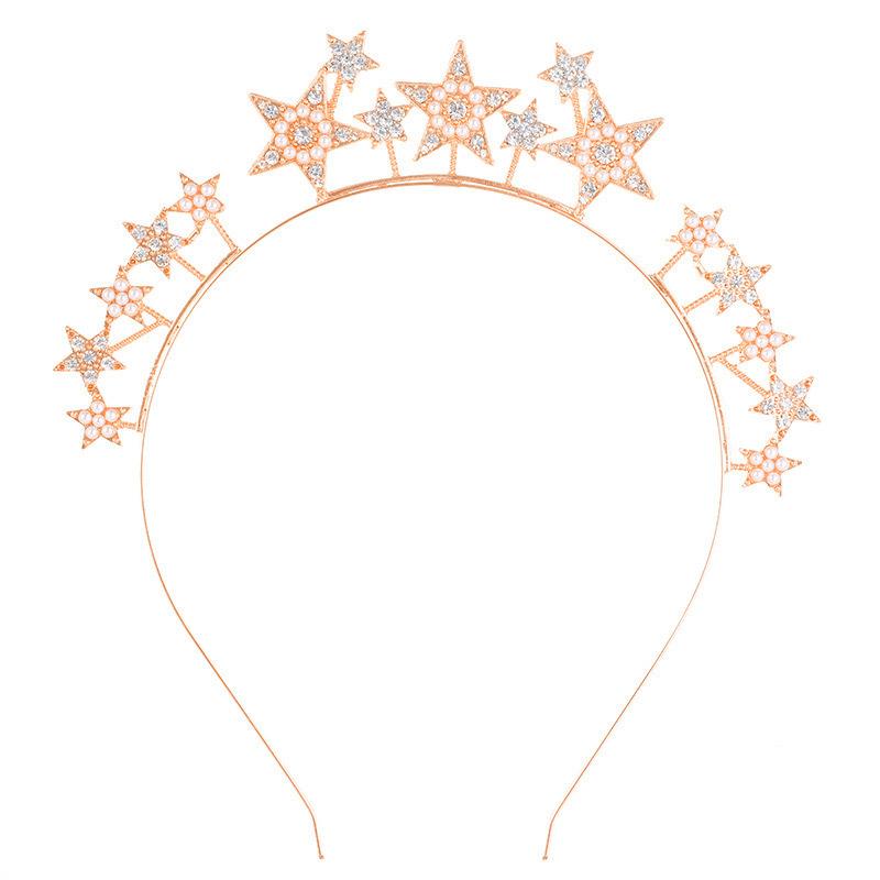 1PC Party Rhinestone, Pearl and Five-pointed Star Hair Hoop. An Exaggerated and Individualistic Hair Accessory for Festivals and