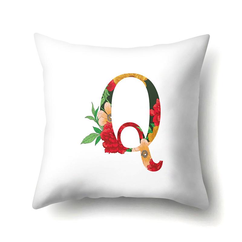 Polyester Pillowcase Watercolor Flowers Car Decoration Print 26 English Letters Home Cushion Cover