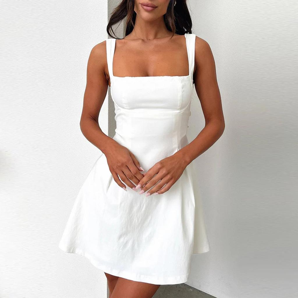 Damen Casual Fashion Slim Fit Süßer und eleganter einfarbiger Hosenträgerrock