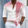 Men's Striped Pattern Printed Long Sleeve Shirts Casual Cardigan New Button Holiday Fashion Shirts