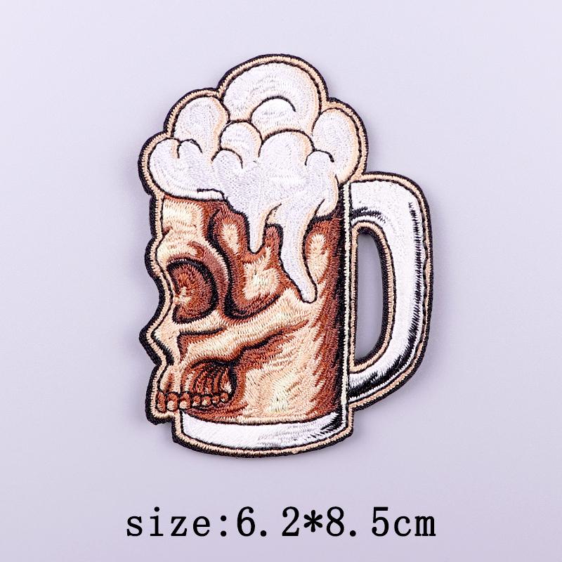 Red Heart Patch Iron On Patches On Clothes Fire Punk Skull Embroidered Patches For Clothing Hook Loop Patch For Clothes Stickers