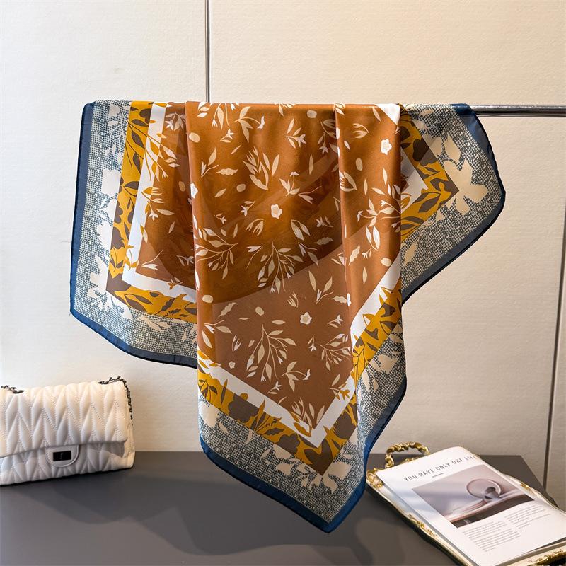 Retro Bohemian Luxury 70cm Square Scarves Women's Designer Silk Scarf Lady Bandana Small Neckties Hairbands Foulard Shawl