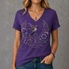 Women's 3D Print V-Neck Short Sleeve T-Shirt Loose Fit Casual Top