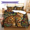 Flower Cat Crow Pattern Bedding,Quilt Set Quilt Cover Pillowcase Home Birthday Gift (1 * Duvet Cover + 2 * Pillowcase, Without Core)