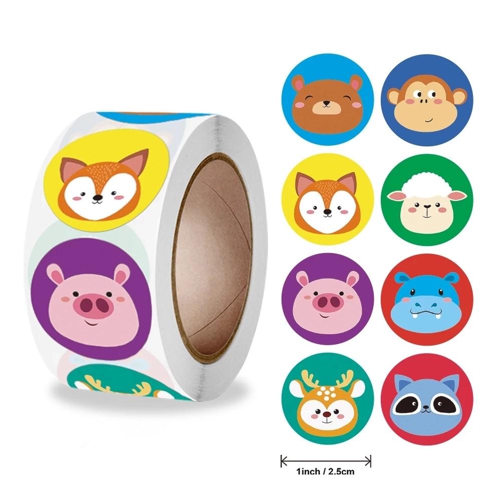 New 500pcs/roll Animals Stickers For Kids Teacher Reward Stickers School Classroom Supplies Round Encourage Stickers