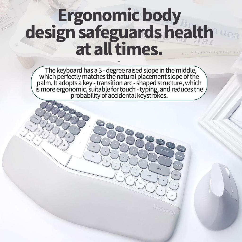 Mofii Ergonomic 2.4G Wireless Keyboard Mouse Combo with Wrist Rest,Split Design,1600DPI Vertical Mouse for PC/Laptop/Desktop