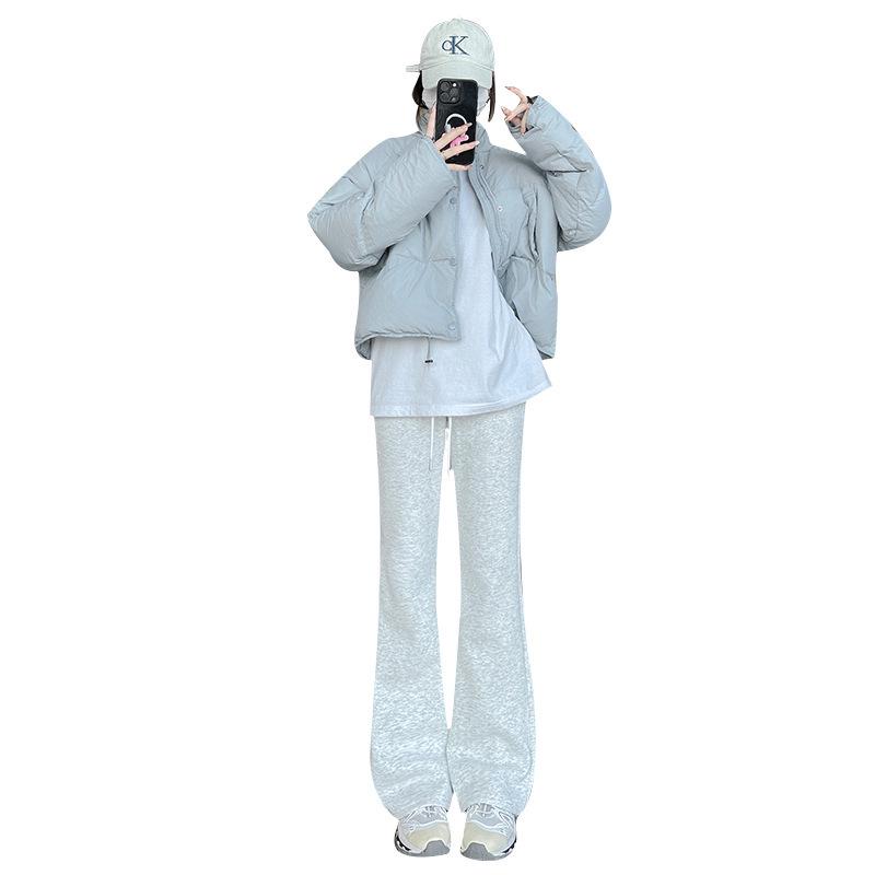 Women's Fleece-Lined Micro-Flared Grey Tall Sports Yoga Pants - 2024 Autumn/Winter Collection
