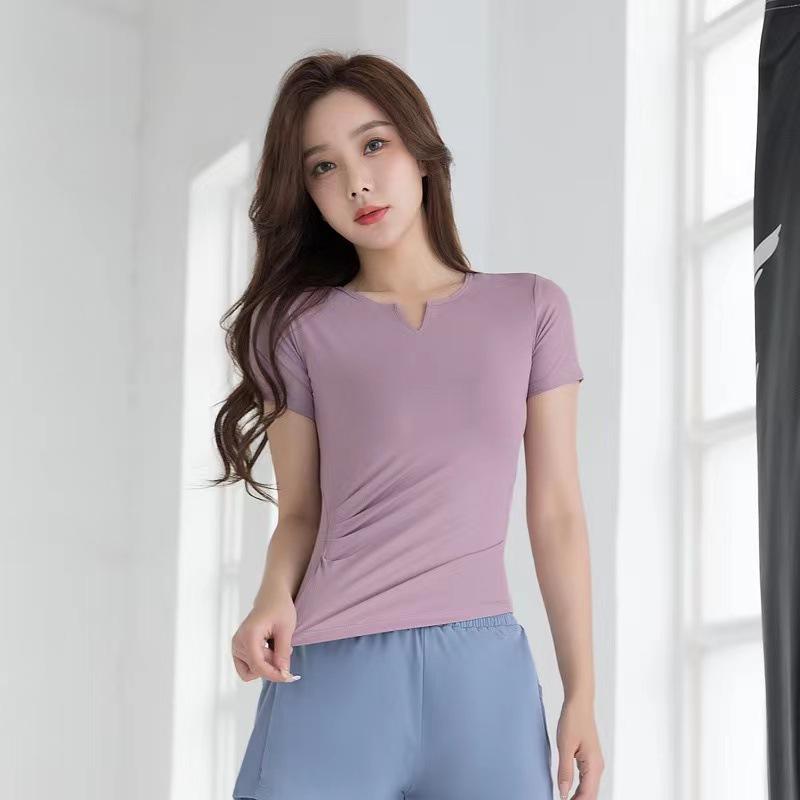 2023 V-Neck Slim Fit Yoga Top for Women - Breathable, Short-Sleeve Fitness & Running T-Shirt