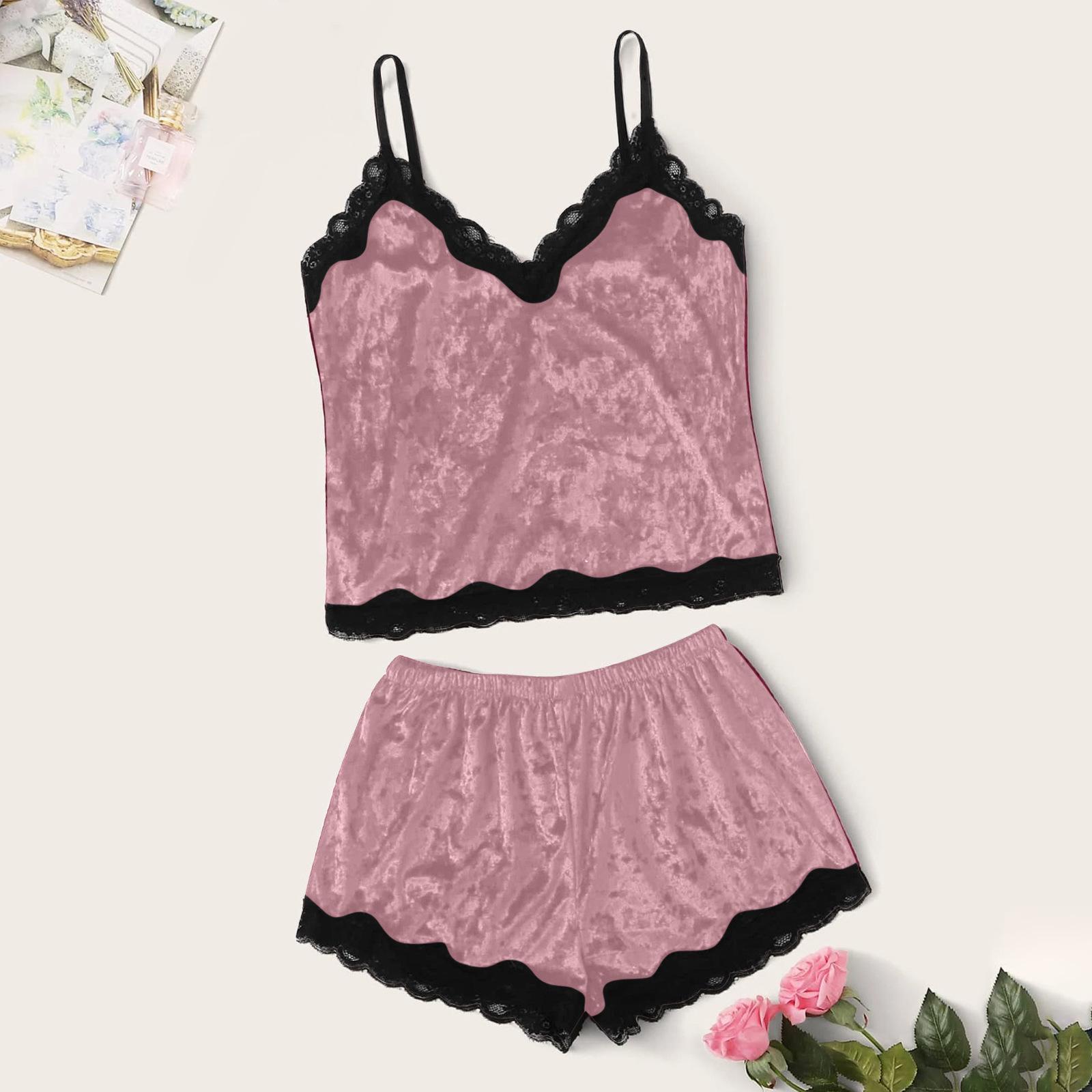 Velvet Lace Cami & Shorts Set - Women s Loungewear Medium