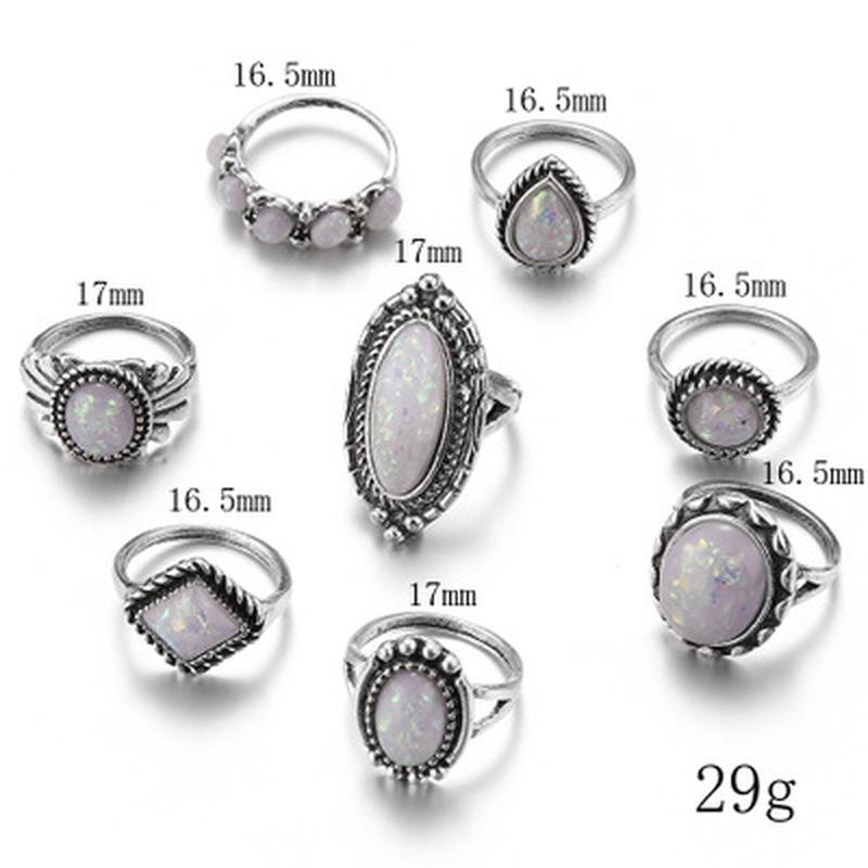 Europe and America Accessories New Jewelry Popular Retro Eight Piece Gem Gem Rings Wholesale