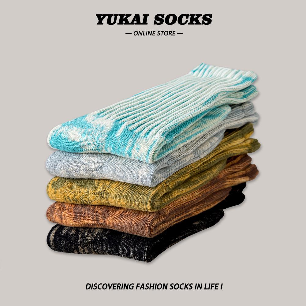 Trendy Industrial Tie-Dye Thick Socks - Unisex Mid-Tube, Autumn/Winter Style