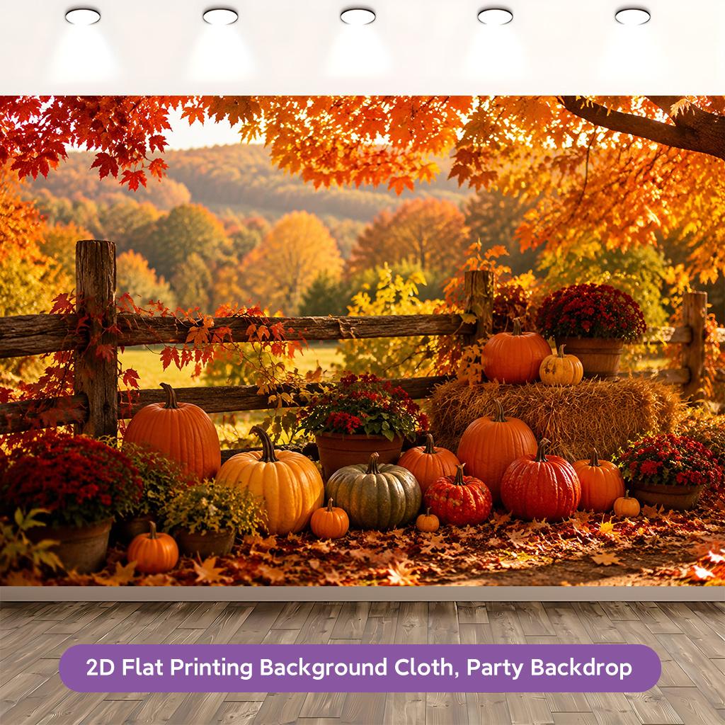 1 Piece of 2D Flat Background Fabric, Autumn Pumpkin Farm Scene Polyester Banner Decoration, Suitable for Living Roomzyc