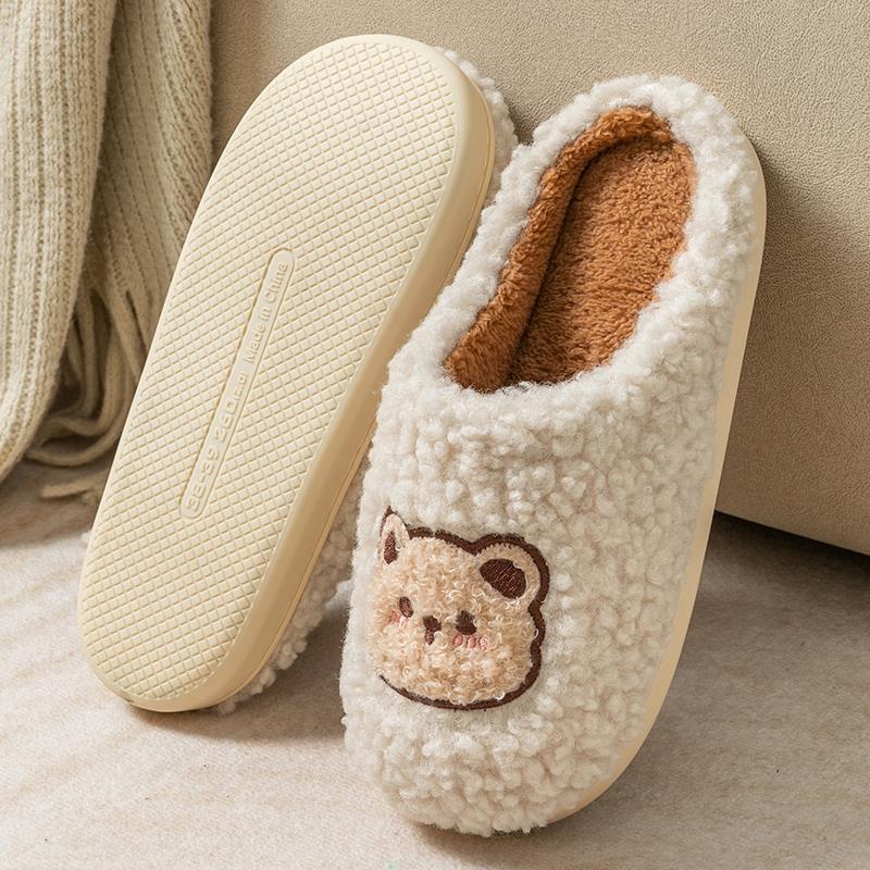 Fashionable Home Cotton Slippers with Thick Soles and Fluffy Fur, Autumn and Winter Lamb Plush for Warmth