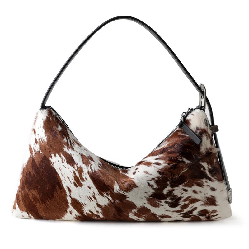 Vintage Leopard Print Underarm Bag Fashion Milk-patterned Horsehair Shoulder Bag Genuine Leather Adjustable Zipper Dumpling Bag