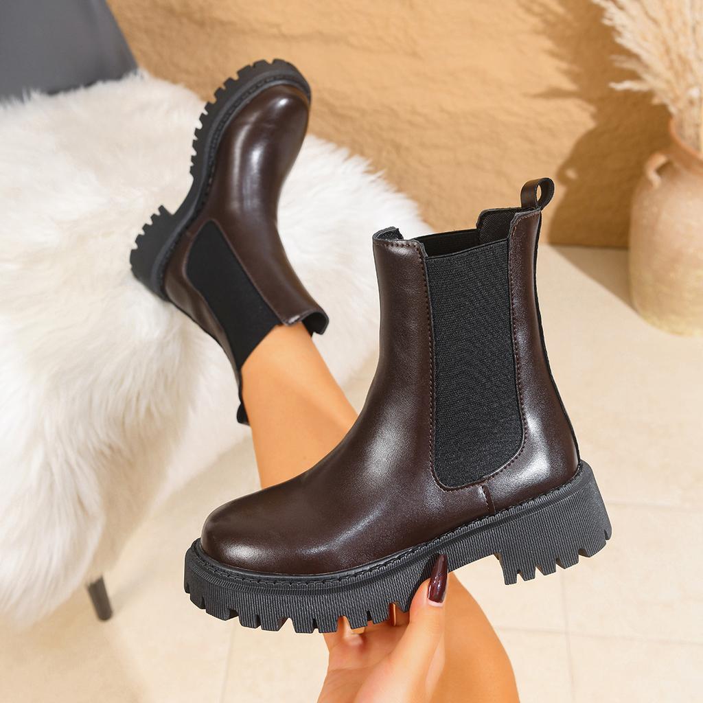 Women Chelsea Boots Leather Autumn Winter Fashion Ankle Boots Women Retro Outdoor Comfortable Shoes Ladies Zapatos De Mujer