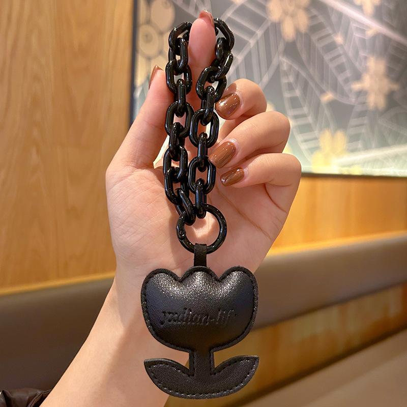 Chain Ring Love Leather Keychain Pendant Trend Star Flower Accessories Key Chain Bag Trinket Women