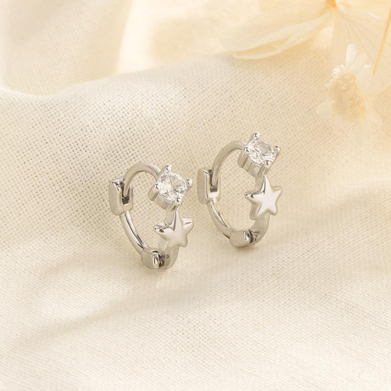 S925 Silver Zircon Star Huggie Earrings For Women Small Exquisite Sweet Temperament Versatile Ear Care Fashion Hoops