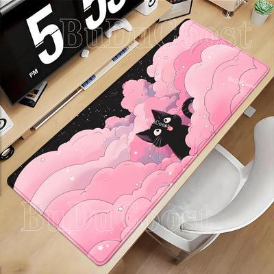 Cartoon Black Cat Clouds Mouse Pad Non-slip Overlock PC Office Accessories Rubber Keyboard Large Gaming XXL HD Printing Desk Mat