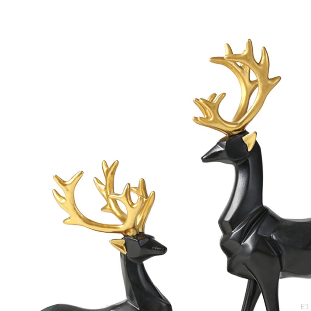 2 PCS Nordic Resin Geometric Elk Sculpture Sitting Standing Deer Statues for Living Cabinet
