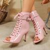 Sexy Fish Mouth Stiletto Sandals New Round Toe Open Toe Lace-Up Belt Buckle Zipper Non-Slip Heel Booties High Heel Pumps