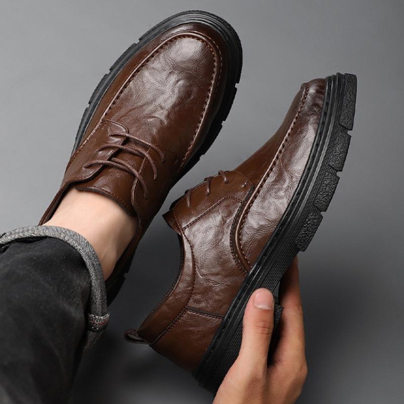 Fashion Spring Autumn Leather Platform Loafers for Men Designer Soft-soled Casual Men Leather Shoes Male Black Business Men's Dress Shoe