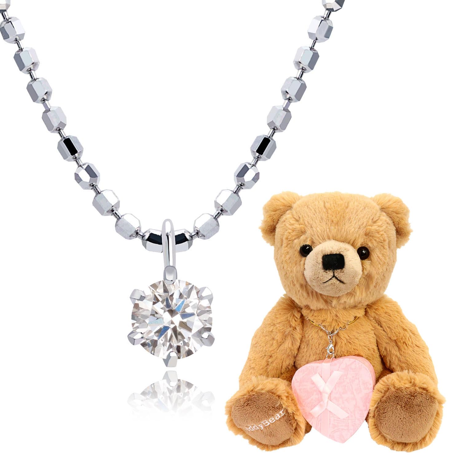 

Single Diamond Necklace with Teddy Bear [Sears] 0.1ct vp-hi01ct-cb-tdt-01-b