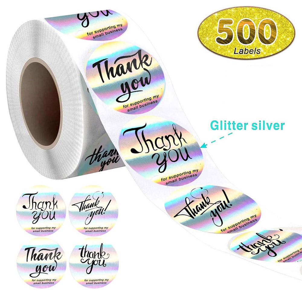 100-500pcs Thank You for supporting my small business Sticker Holographic Laser Stationery Seal Labels Sticker Wrapping Supplies