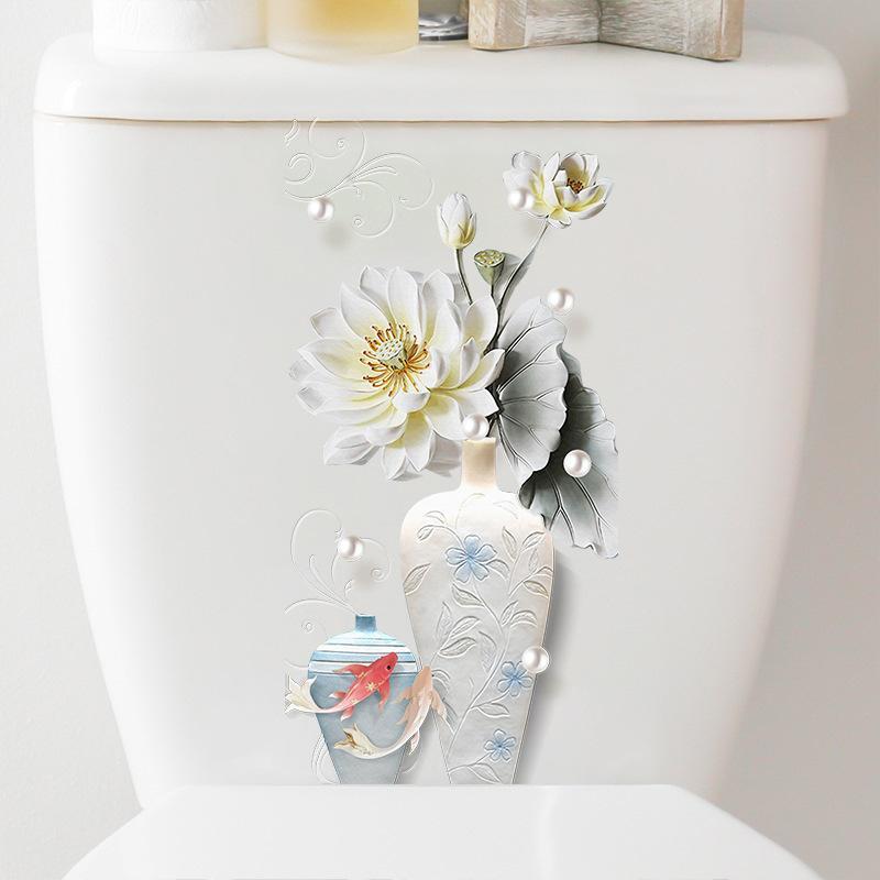 Toilet Sticker Waterproof Floral Butterfly Self Adhesive Removable No Trace for Home Bathroom Renovate