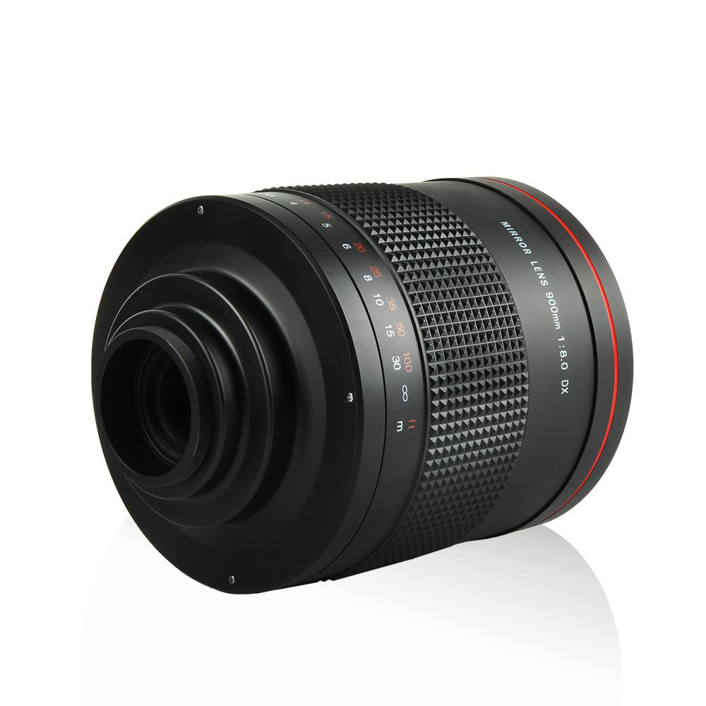 900mm F/8.0 Super Mirror Telephoto Manual Focus Lens + T2 Mount Adapter Ring For Canon Nikon Pentax Sony Olympus DSLR Camera