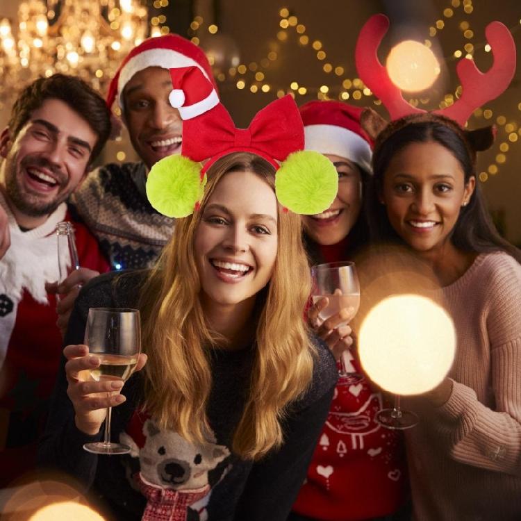 Santa Hats Mouse Ears Christmas Headbands Fuzzy Hairband Adjustable Holiday Party Hair Accessory For Family Costume Fun