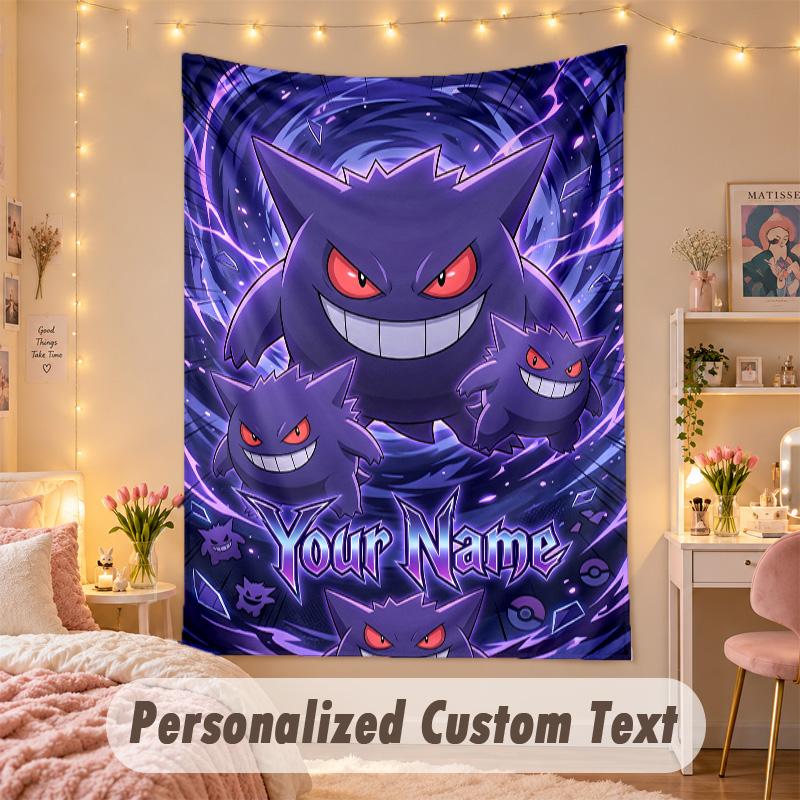 Custom Personalized Tapestry,Pokémon Print Custom Name Text Wall Art Hanging for Bedroom