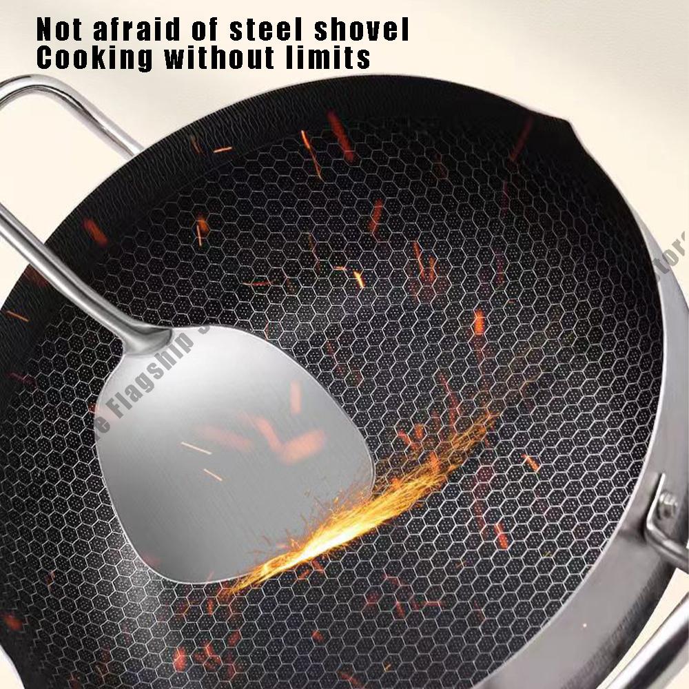 26cm Non-Stick Frying Pan Wok Stainless Steel Soup Pot with Lid Honeycomb Induction Cooker Gas Stove Durable Kitchen Cookware