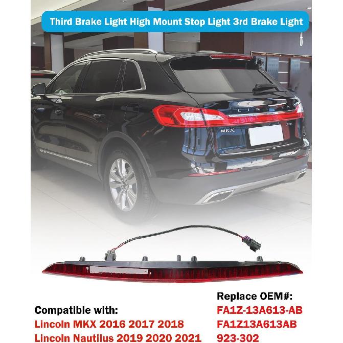 FASTCHE 3rd Brake Lamp Compatible with 2016 2017 2018 Lincoln MKX LED Stop Light High Mount Third Brake Light With Bulbs and Harness Replaces #