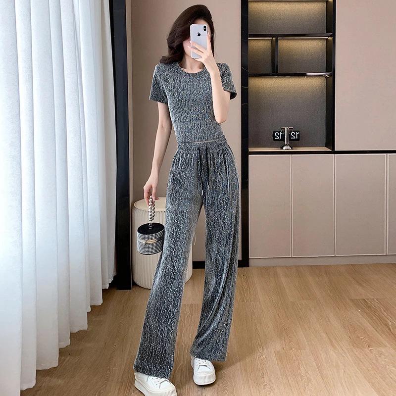 

Korean Style Summer Chic Two-Piece Set: High-Waisted Wide-Leg Pants for Women XXL [Recommended 126-140 lbs]
